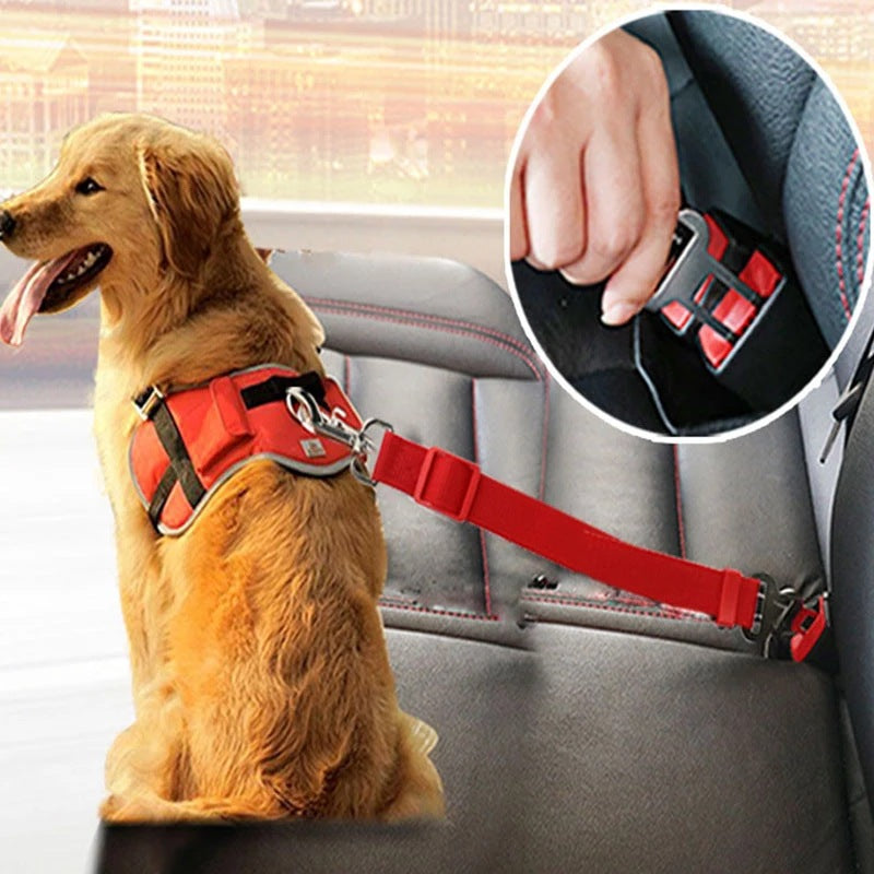 Adjustable Pet Car Seat Belt with Clip Safety Lever