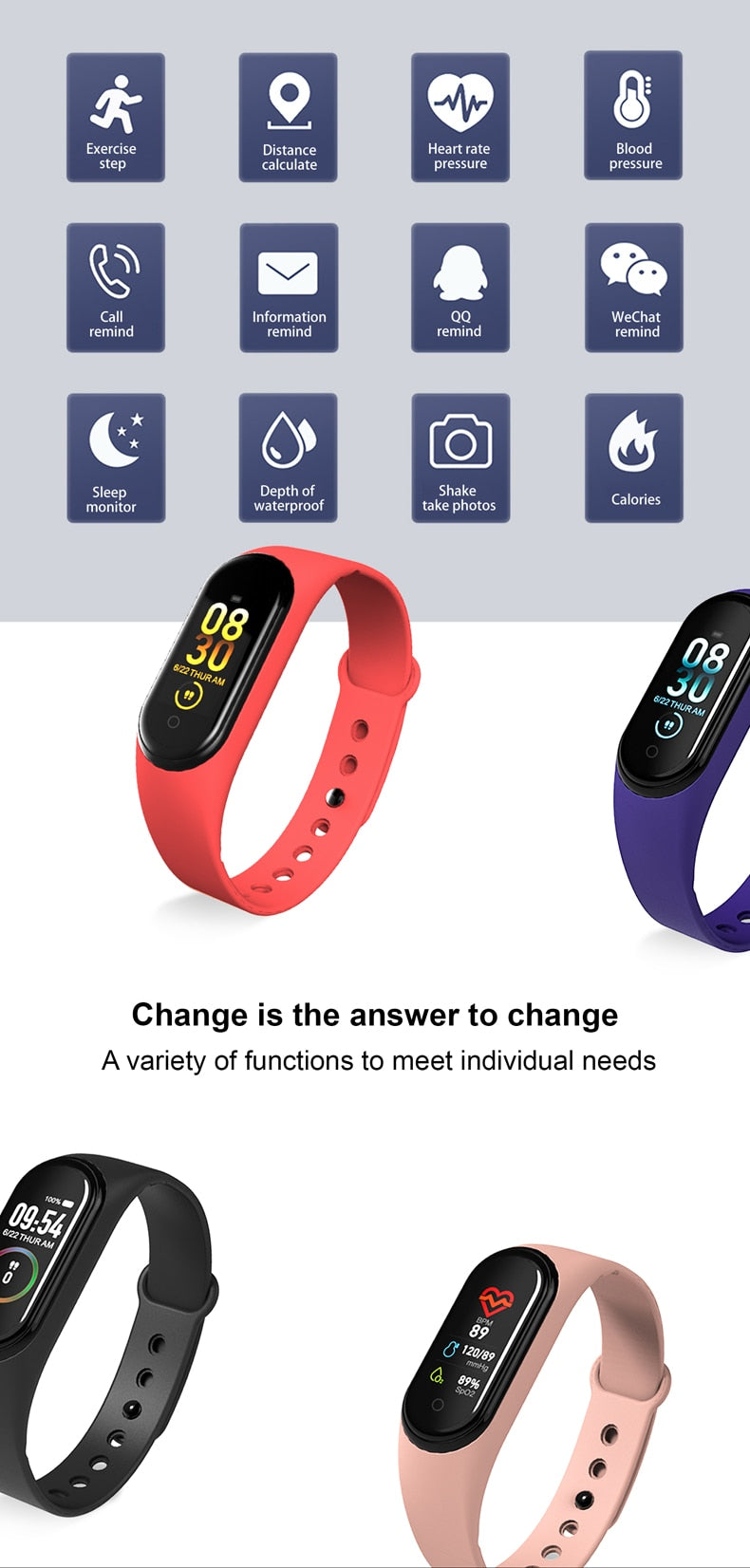 MA4 Sports Smart Bracelet - Fitness Tracker Water proof