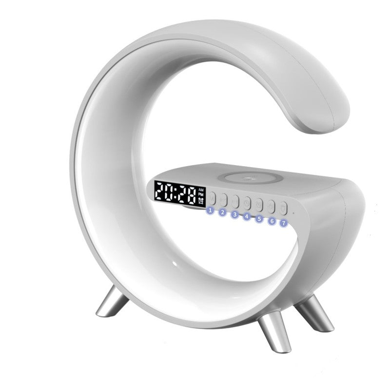 G-Shaped LED Lamp with Bluetooth Speaker & Wireless Charger, App-Controlled Ambient Light