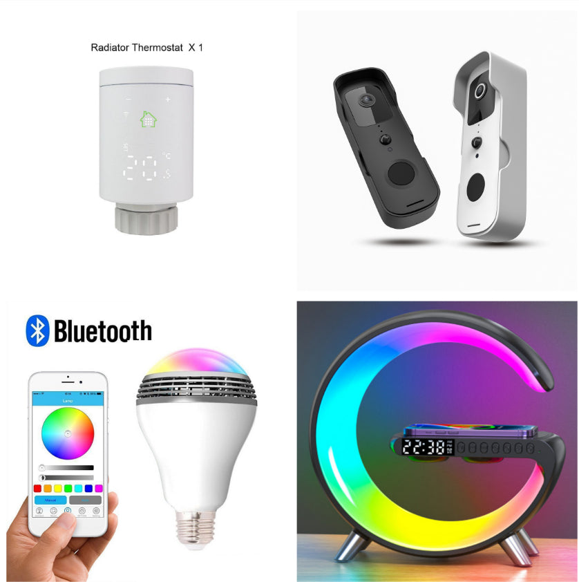 G-Shaped LED Lamp with Bluetooth Speaker & Wireless Charger, App-Controlled Ambient Light