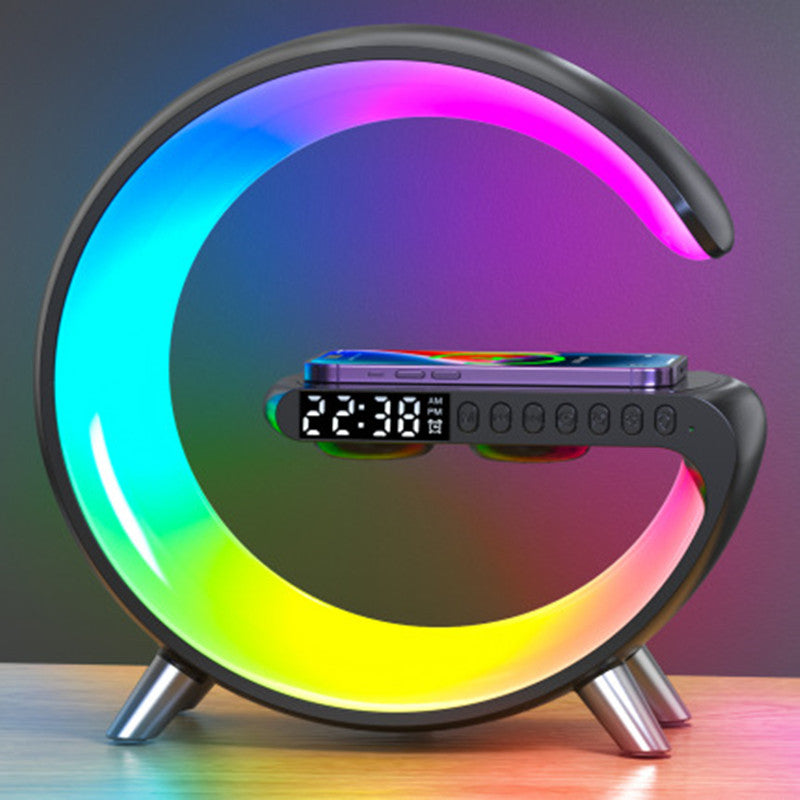 G-Shaped LED Lamp with Bluetooth Speaker & Wireless Charger, App-Controlled Ambient Light