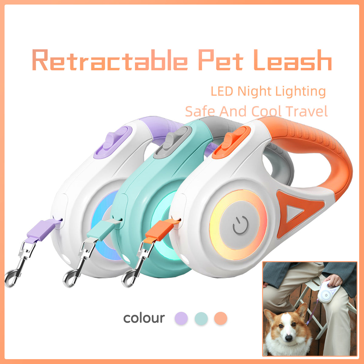 Dog Leash Retractable Collar Spotlight Traction Rope