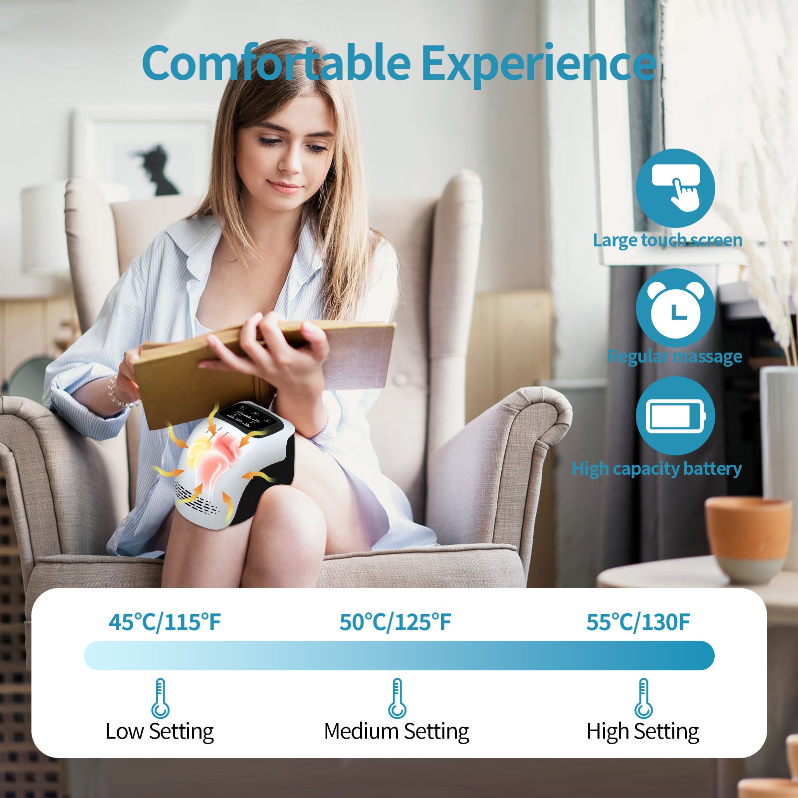 Smart Kneading Heating Knee Massager - Rechargeable Pain Relief