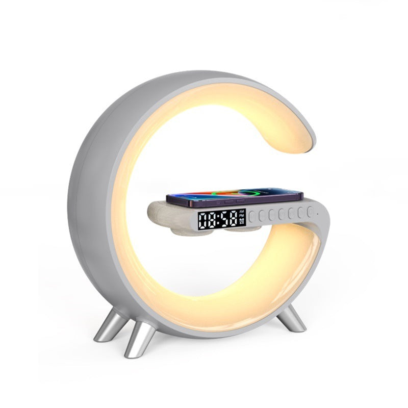 G-Shaped LED Lamp with Bluetooth Speaker & Wireless Charger, App-Controlled Ambient Light