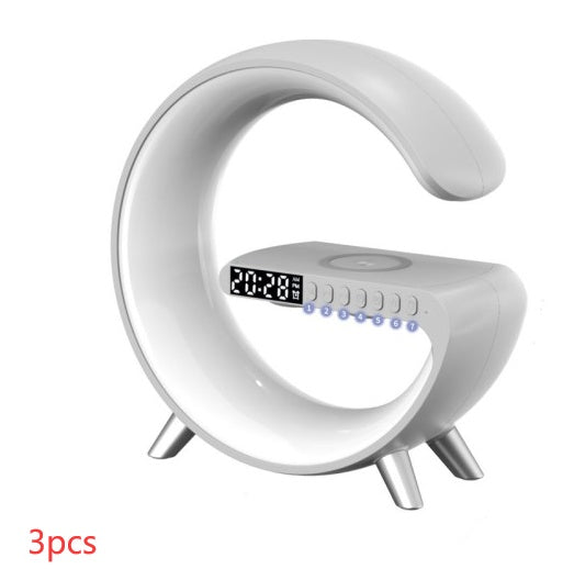 G-Shaped LED Lamp with Bluetooth Speaker & Wireless Charger, App-Controlled Ambient Light