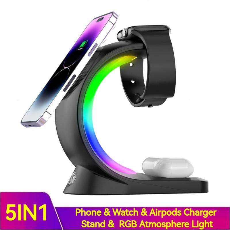 4-in-1 Magnetic Wireless Charger – Fast Charging with RGB Light for iPhone, AirPods & Watch