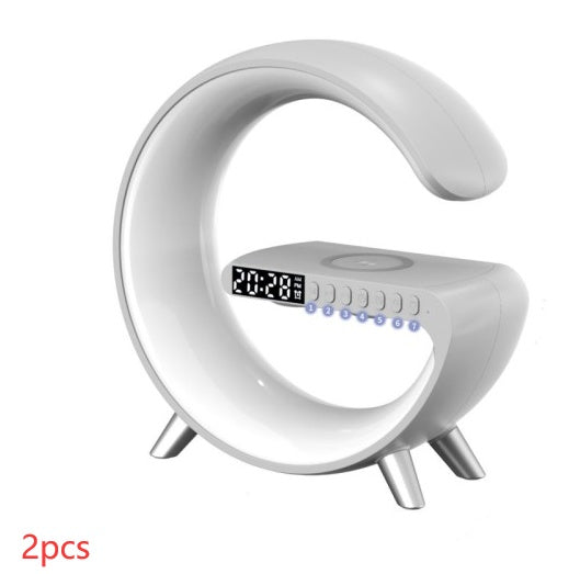 G-Shaped LED Lamp with Bluetooth Speaker & Wireless Charger, App-Controlled Ambient Light