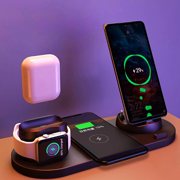 Wireless Fast Charger Pad For iPhone Watch 6 In 1 Charging Dock Station